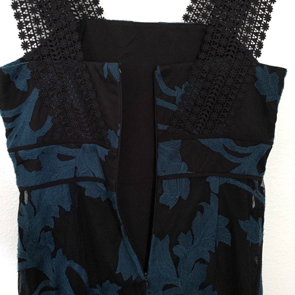Tahari Arthur S. Levine Dress Black Blue Floral Embroidered Mesh - Picture 7 of 9